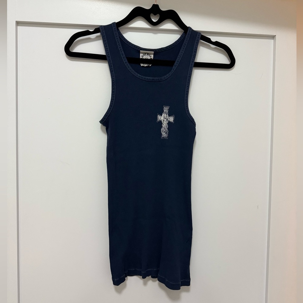 Chrome Hearts Navy Ribbed Cross Tank